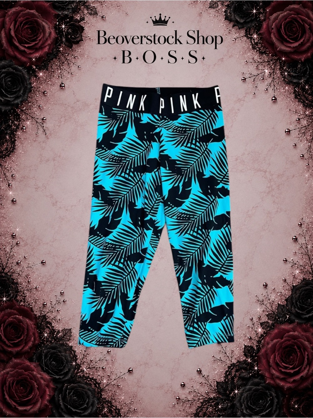 Victoria’s Secret PINK Ultimate Cropped Leggings – Tropical Palm Print – XS